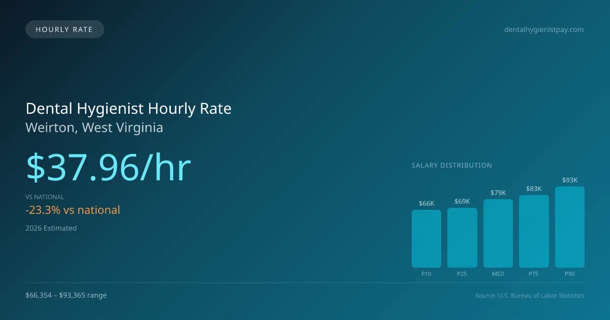 Dental Hygienist Hourly Rate in Weirton, WV — 2026 est., based on 2025 BLS
