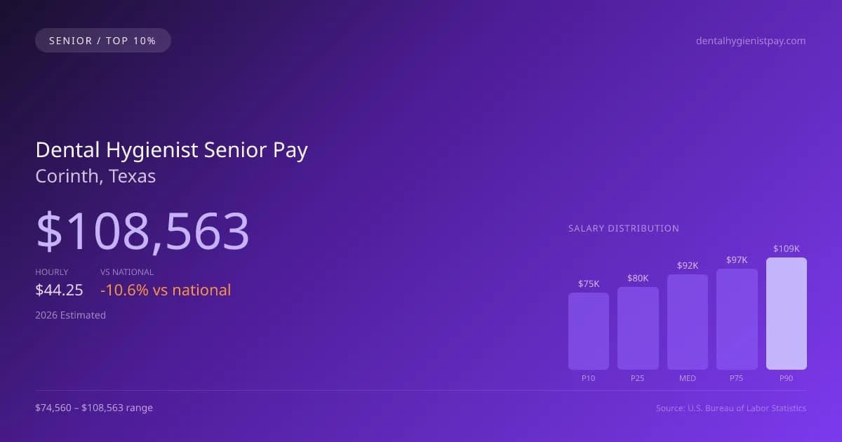 Dental Hygienist Senior Salary in Corinth, TX — 2026 est., based on 2025 BLS